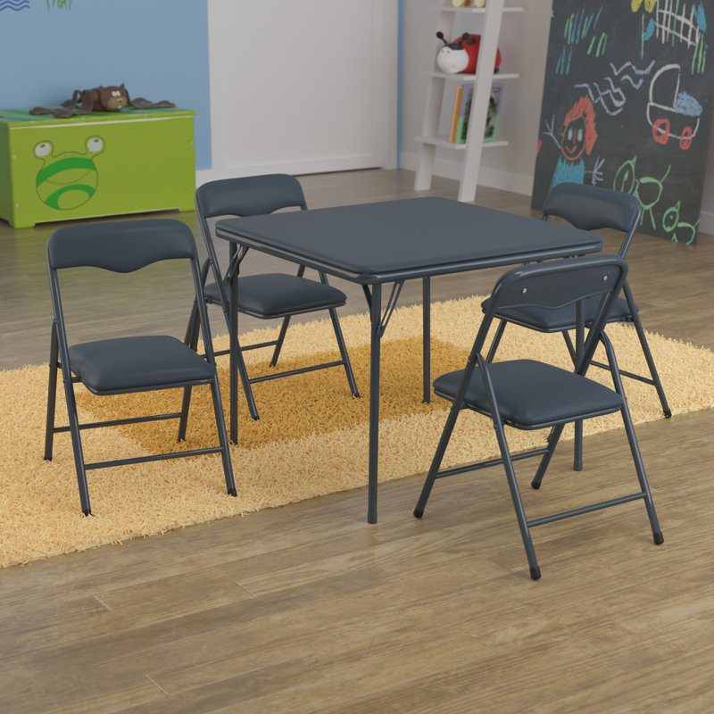 Kids Colorful 5 Piece Folding Table and Chair Set, Navy