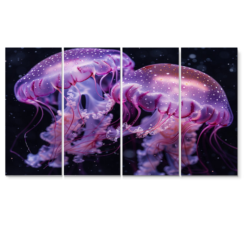 Ensemble de reproductions d'art mauve et noir «Jellyfish Dance II - Sea Creatures», H 32 po x l 64 po