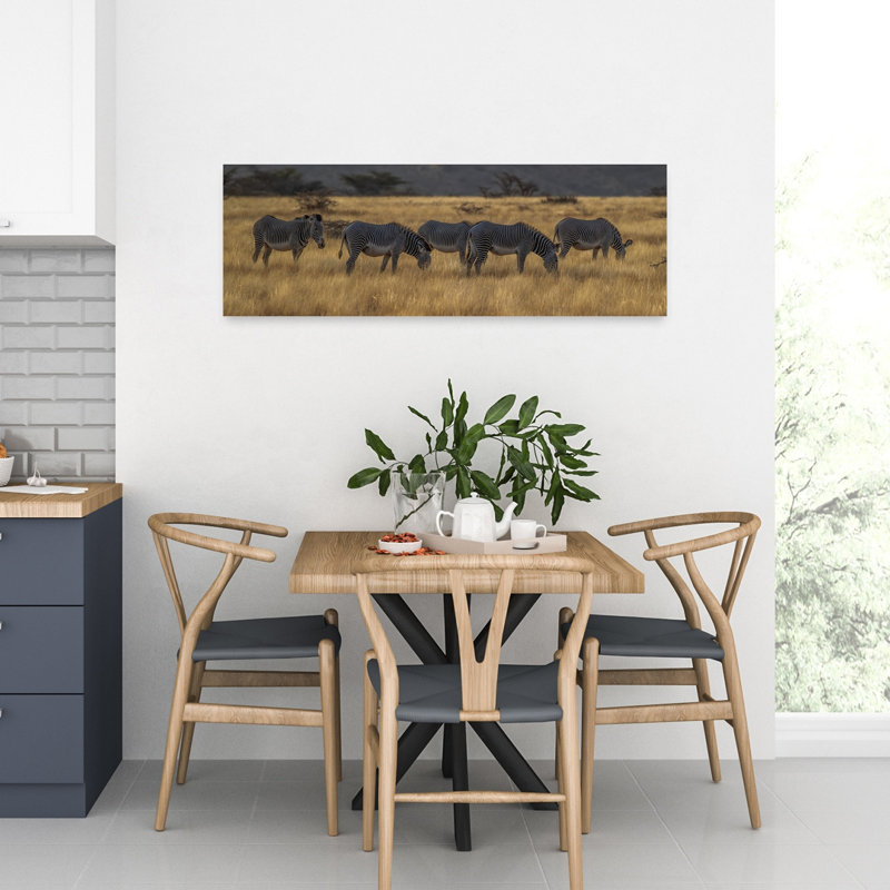 «Grazing Grevy Zebras Contemporary Zebra Landscape Nature», art mural, H 12 po x l 36 po