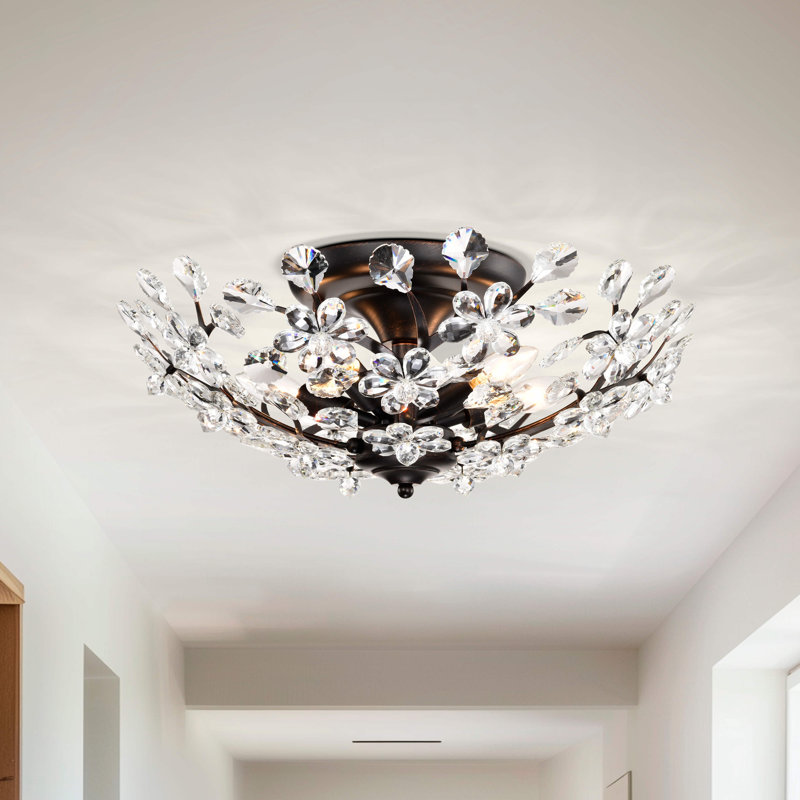 Isabel 5-light 21" Crystal Glass Flowers Blooms Flush Mount, Antique Copper