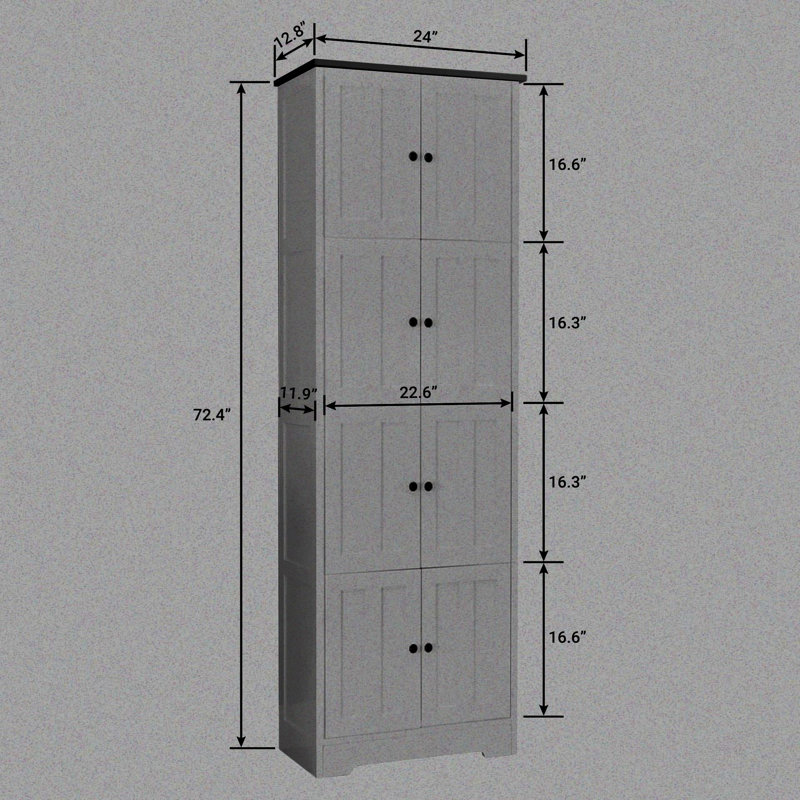 Grande armoire de rangement autoportante en bois Neria - 8 portes, Blanc