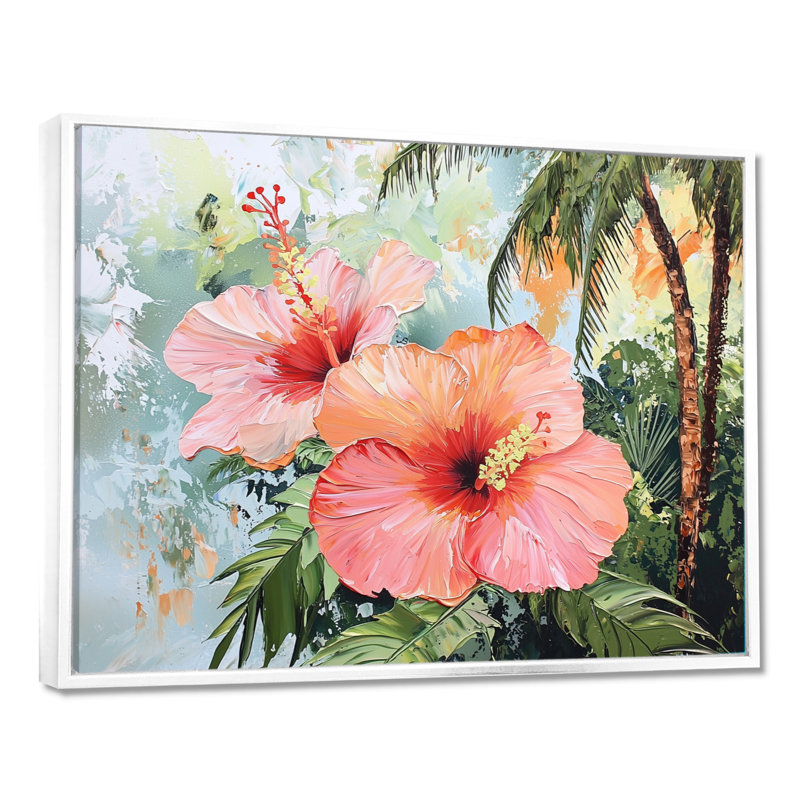 Hibiscus et palmiers à Madagascar - impression murale d'hibiscus, 16" H x 32" W, Floater Framed Print without Mat, White