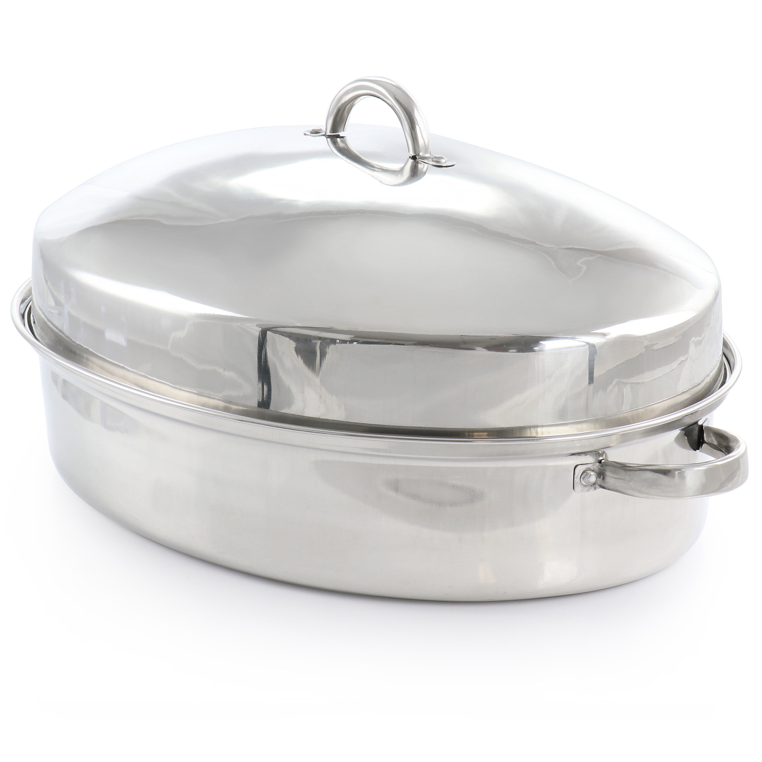 OVENTE 3-Piece 16 in. Silver Stainless Steel Oval Roasting Pan