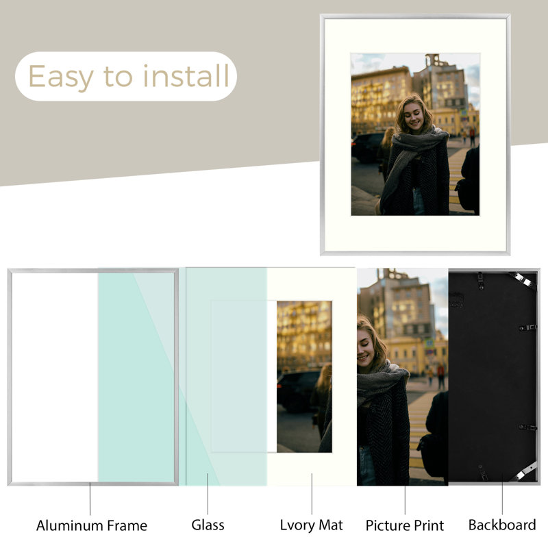 Drennon Picture Frame, Display Pictures, Metal Frame for Wall Mounting, Silver, 14" x 11"