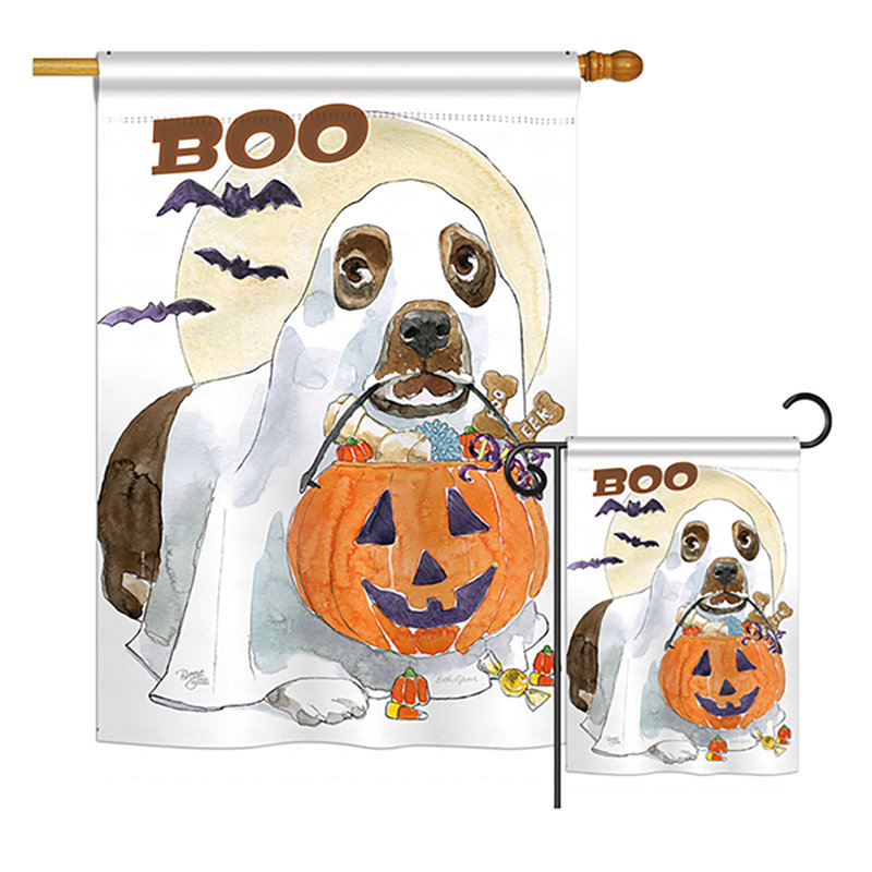 Ensemble de 2 drapeaux verticaux décoratifs en polyester à 2 côtés boo doggie automne