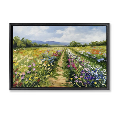  Bright Hued Wildflower Path Framed Floater Canvas by LSR Design Studio