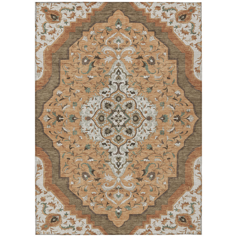 Machine Washable Indoor/Outdoor Chantille ACN2715 Global Rug, 3' x 5', Copper