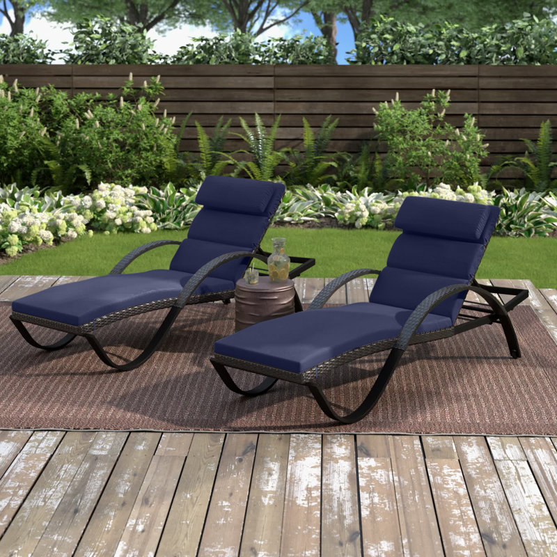 Fionnula Powder Coated Aluminum Reclining Patio Chaise Lounge Set, Canvas Navy Sunbrella® Canvas