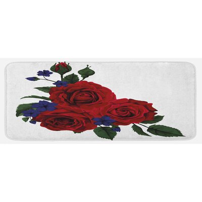 Blooming Red Roses With Gentle Wild Flowers Leaves Bouquet Corsage Ruby Violet Blue Hunter Green Kitchen Mat -  East Urban Home, 279C7A30B8DA4AFAA04636210BC0CA9A