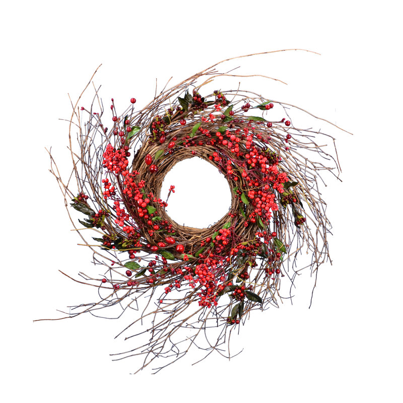 Faux Berry Wreath, 26" W x 26" D, Red