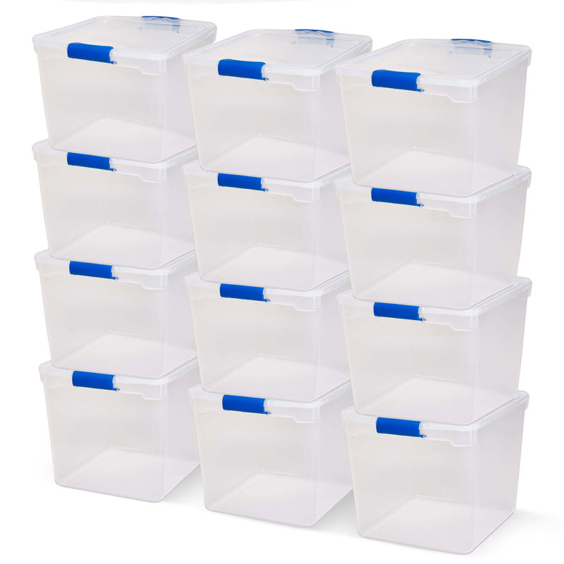 Bac de rangement avec couvercles Homz, 31 pintes, 12, Bleu / Transparent