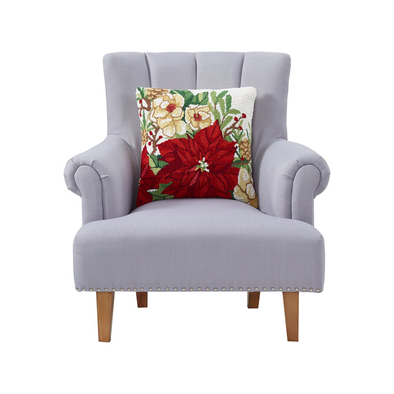 Holiday Floral Wool Hook Pillow, Holiday Floral Square