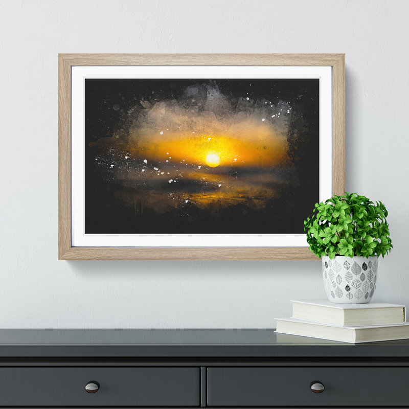 Sunset in Honolulu Hawaii - Framed Print, 33cm H x 45cm W x 2cm D, Oak Framed