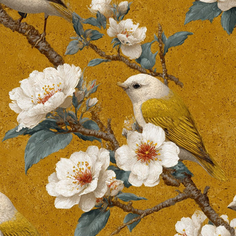Papier peint floral avec oiseaux