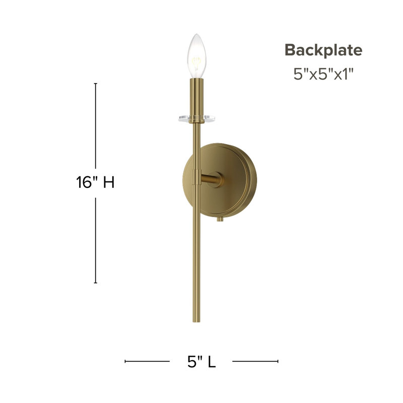 Sapello Plug & Play 1-Light Wall Sconce in Transitional and Modern Style-16 Inches Tall and 5 Inches Wide, Satin Brass