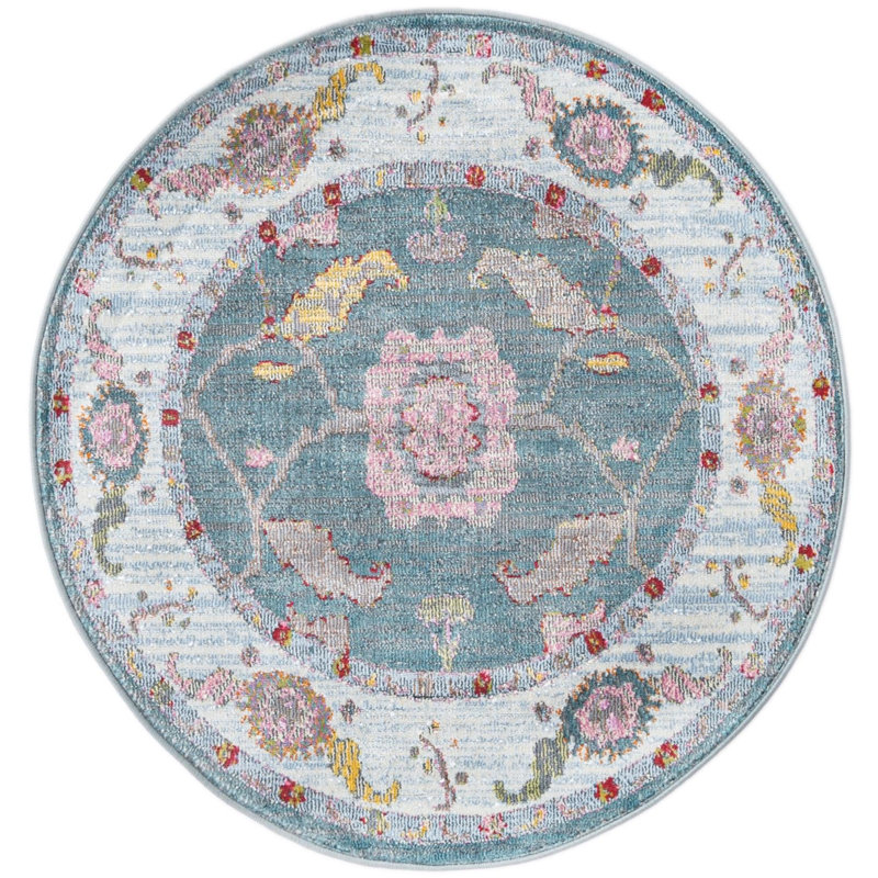 Tapis Haefner_Gris et bleu, Rond 3 pi 3 po