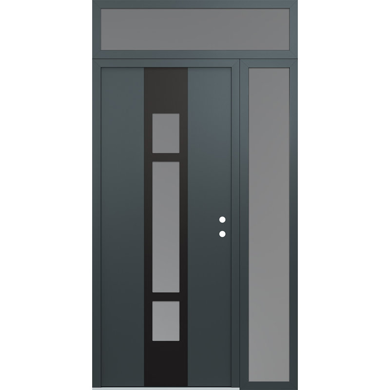 Porte d'entrée avant à panneau en acier Diamond A9 avec panneau latéral et traverse, L 49,25 po x H 95,69 po