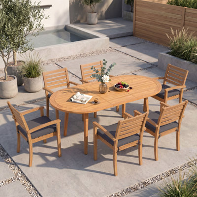Outdoor 6-person Solid Wood Dining Set With Cushions
