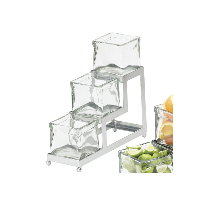 Iron 3 Step Glass Jar Display, Chrome