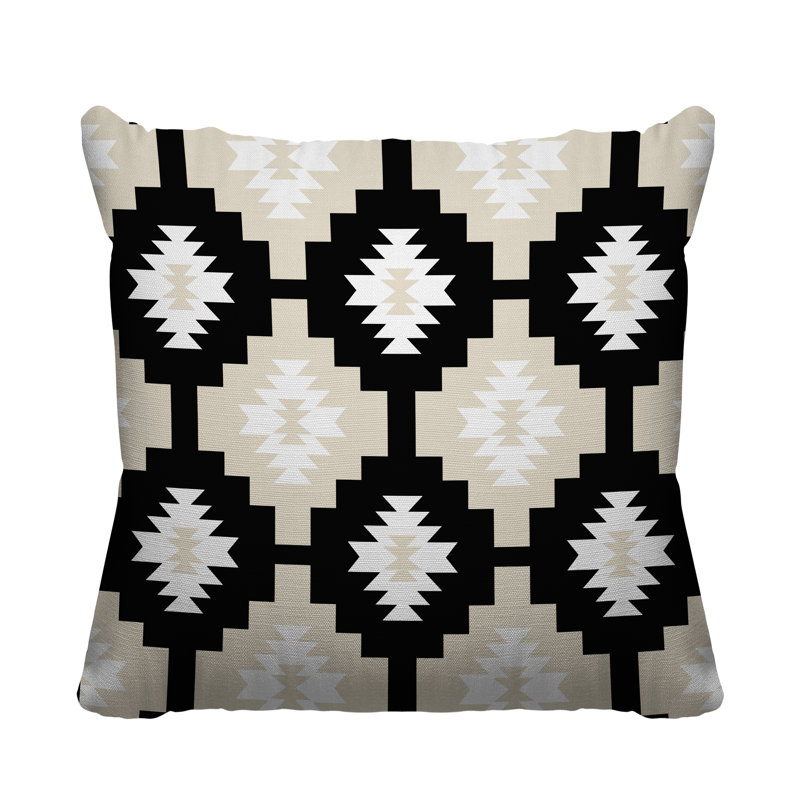 Coussin intérieur / extérieur Hinto Southwestern, 15 po x 15 po, Noir, Carré