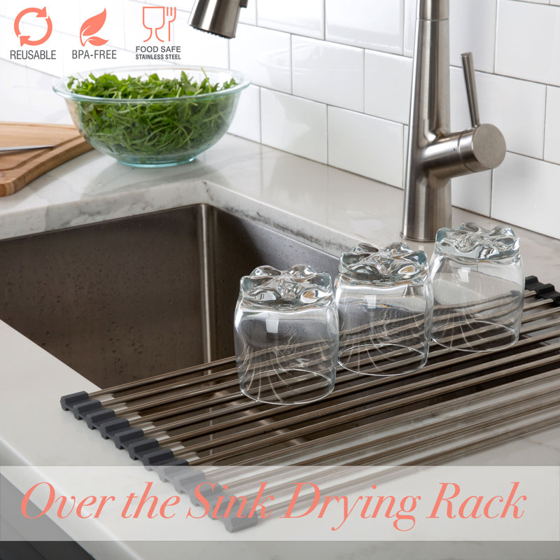 Gray Stainless Steel Roll Up Over Sink Drying Rack
