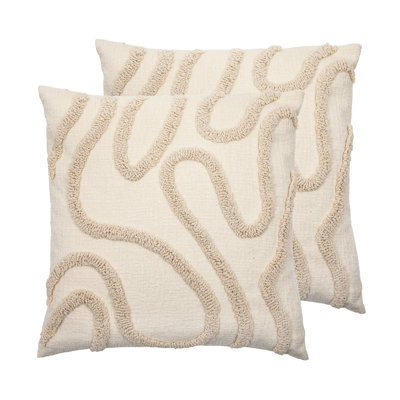 Gemma Natural Square Throw Pillow with Cotton-Blend Cover and Insert, Set of 2.