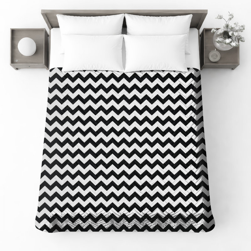 Couvre-lit matelassé en zigzag noir et blanc toutes tailles, Lit simple