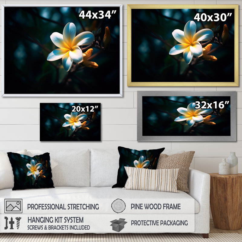 " White Plumeria Symphony Magic III " Print, Natural Floater Frame, 30" H x 40" W x 1.5" D