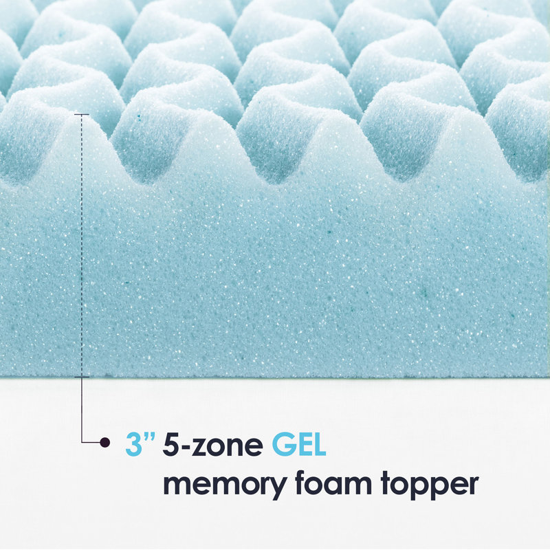 5-Zone 3" Gel Memory Foam Mattress Topper, Twin
