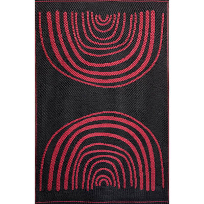 Tapis d'extérieur concentrique 5 pi x 8 pi, rouge / noir