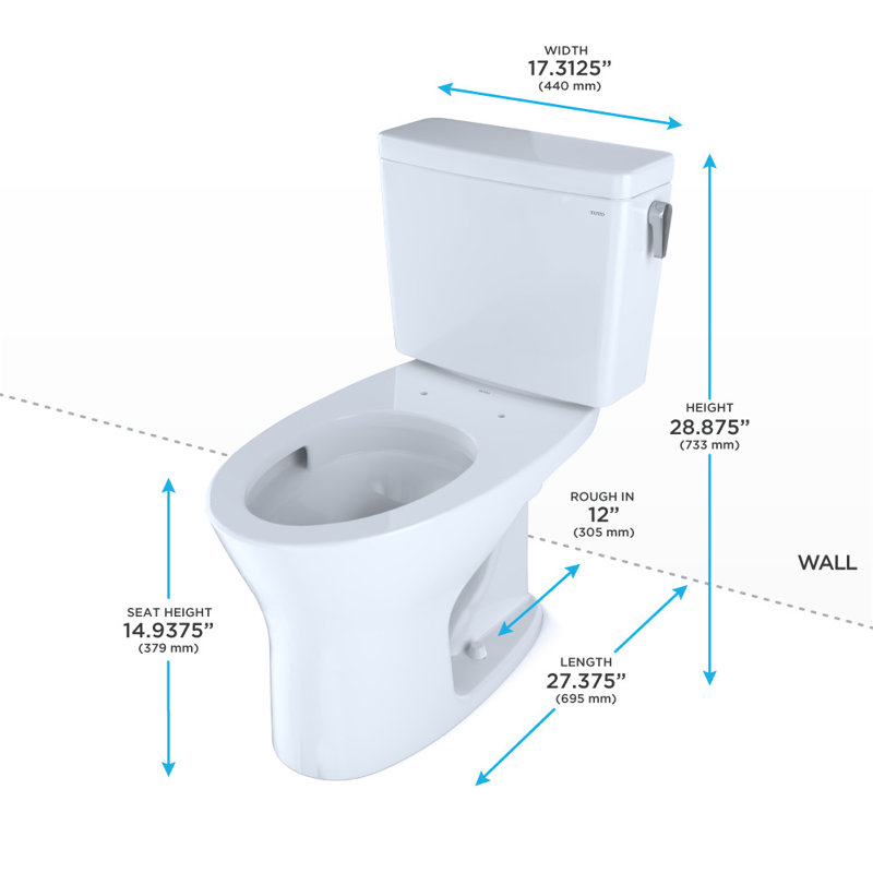 ® de toilette allongée deux pièces 1,0 et 0,8 gpf dynamax à tornades avec cefiontect® et levier de déclenchement à droite avec siège de toilette Drake®