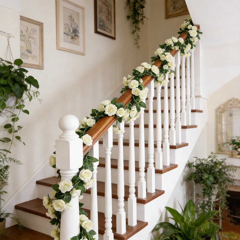 3-Piece White Artificial Rose Garland Decorations - 1.83m/6ft Vine, 69 Blooms Each, 1.2" Flowers, Wedding Party Backdrop Wall Hanging, Home Hotel Office Garden Craft Art Decor