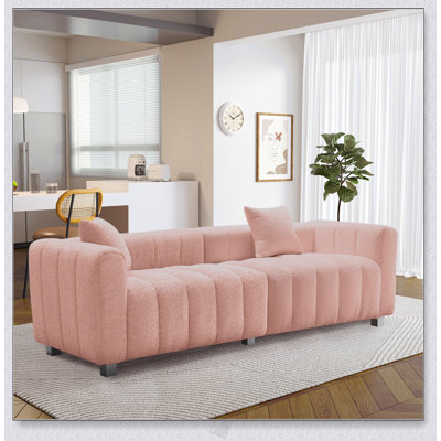 Premium Velvet Sofa 3-Seater Loveseat, Modern Bubble Upholstered Couch With Metal Base Legs And 2 Pillows For Living Room, Bedroom