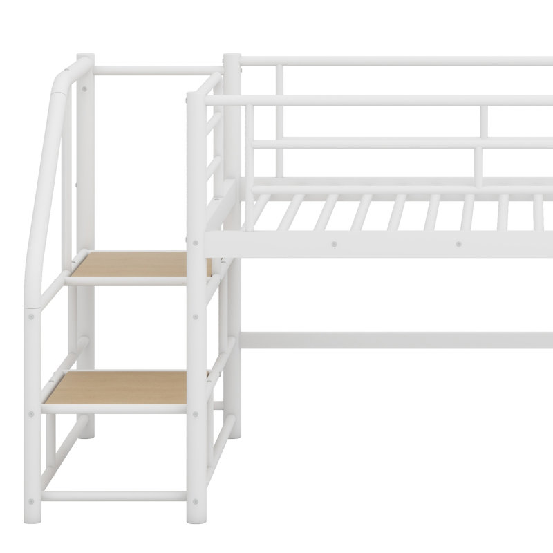 Lit mezzanine moyen avec escalier de rangement, blanc