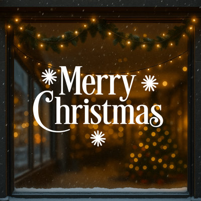 Autocollant mural «Merry Christmas» - Décalcomanie élégante avec flocons de neige - Décoration murale et amovible en vinyle pour la maison ou le magasin AMC-01