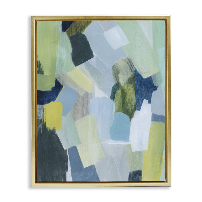 «Layered Green Brush Strokes» par Grace Popp, Cadre flottant métallique doré, H 31 po x l 25 po