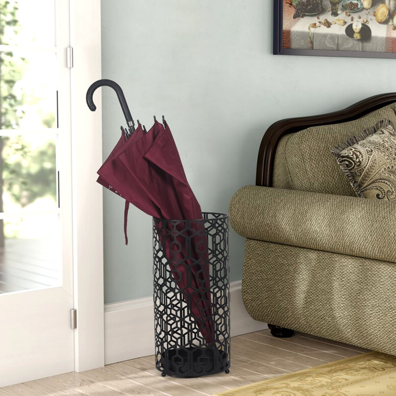 Metal Umbrella Stand With Drip Tray, Black