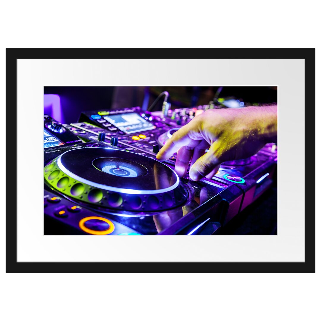 Gerahmtes Poster DJ Plattenteller Cool Music