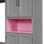 Lit escamotable simple en bois avec meuble télé, 2 tiroirs, tablettes et armoires, gris-981156199