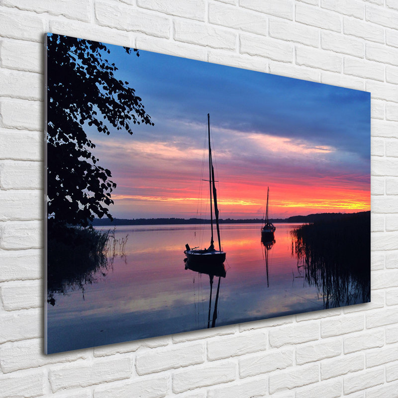 Glass Print Wall Art 100X70cm Image Printed On Glass Decorative Wall Picture Behind Toughened / Tempered Safety Real Glass For Kitchen & Living Room Theme:Sailboats At Sunset