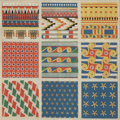 Tapis vert/bleu/rouge tissé à la machine