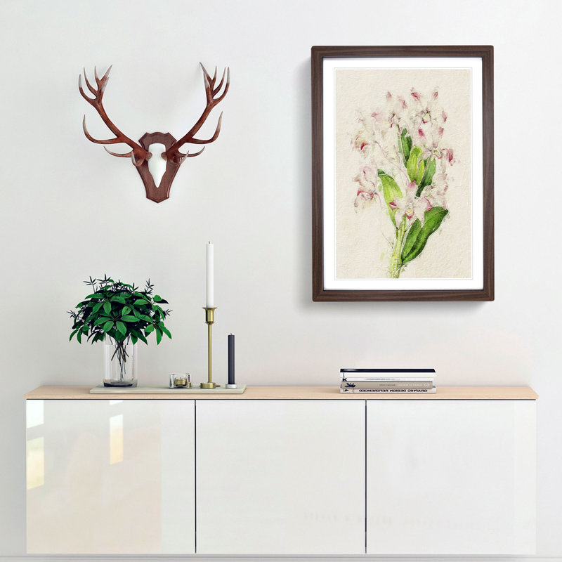 Illustration of Pink Dendrobium Orchids - Picture Frame Painting Print, Walnut Framed, 36cm H x 27cm W x 2cm D