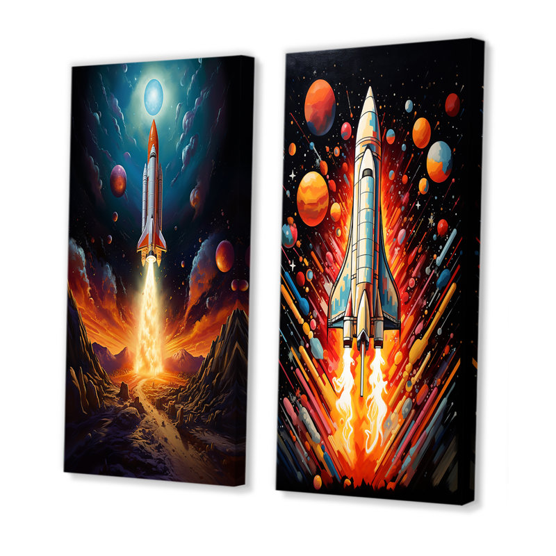 «Rocketship Stellar Voyage», 2 pièces, Toile tendue, H 32 po x l 32 po