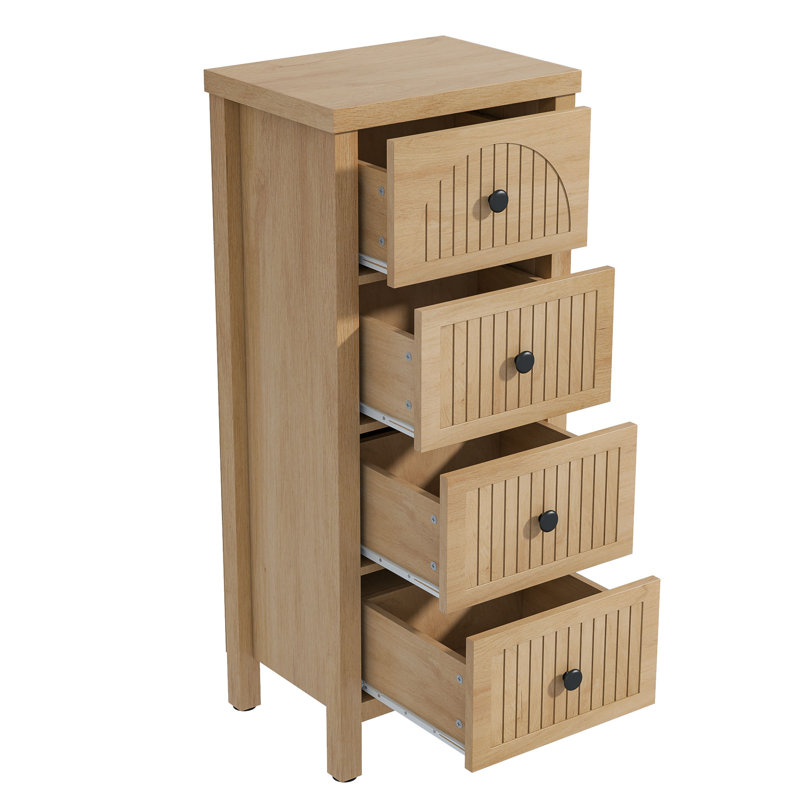 Commode 4 tiroirs, commode cannelée pour couloir de chambre à coucher, Bois