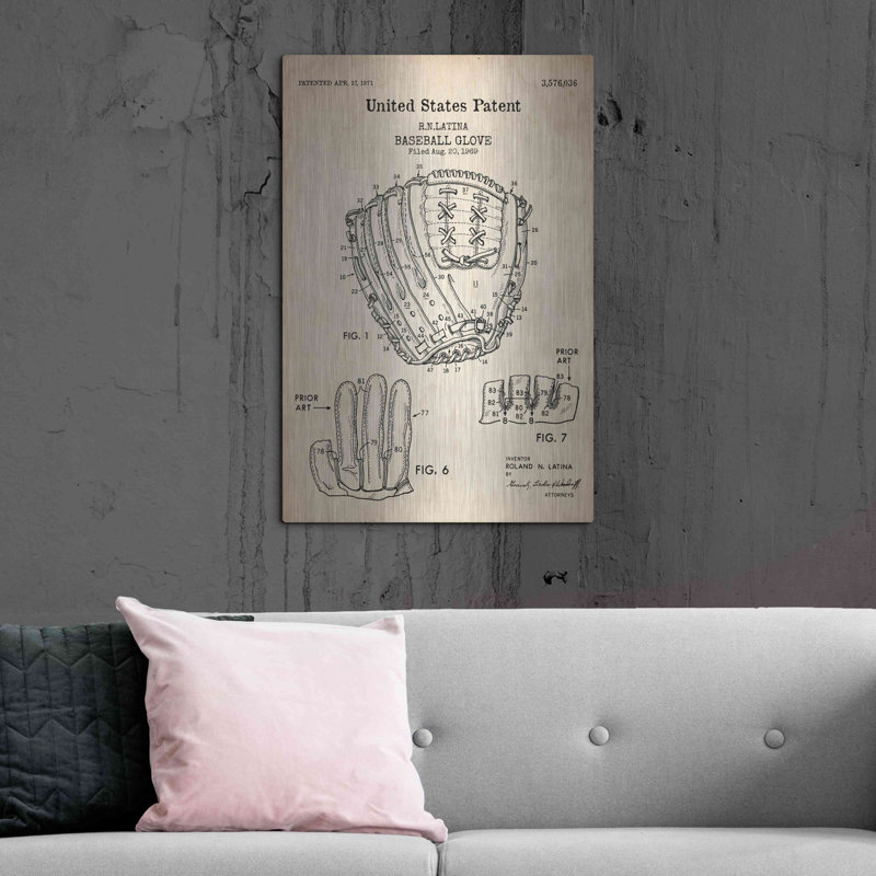 "Gant de baseball, parchemin bleu breveté" par Luxe Metal Portfolio, H 36 po x l 24 po