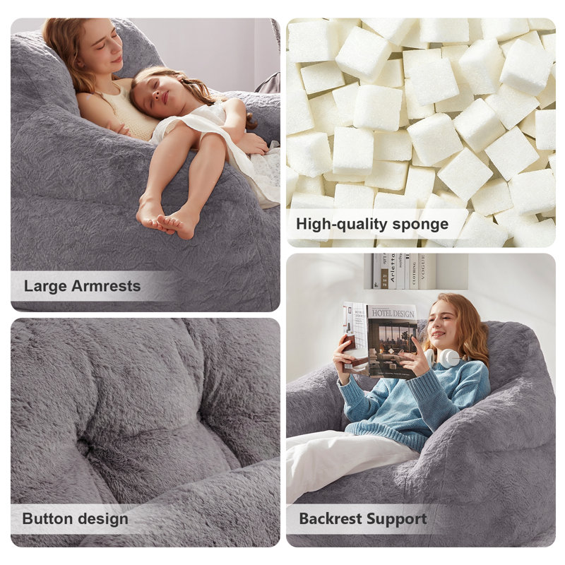 Oversize Compression Bean Bag Chairs For Adults With Pillow and pocket ,Dark Gray, Dark Gray