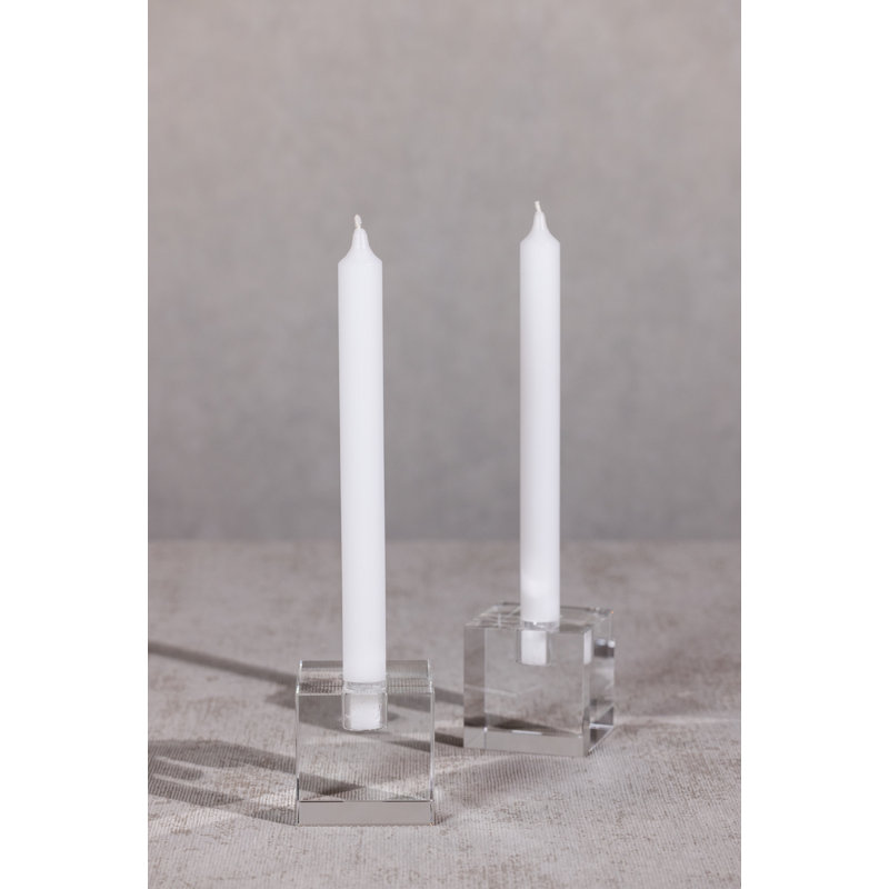 Romy Decorative Crystal Glass Taper Candle Holder, Cube, Clear