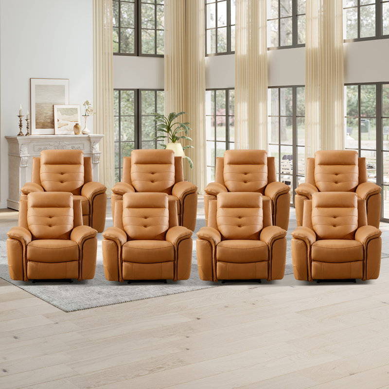 Fauteuil inclinable électrique en cuir Vegan de 39,4 po de large avec USB Alverez (ensemble de 8), Similicuir orange