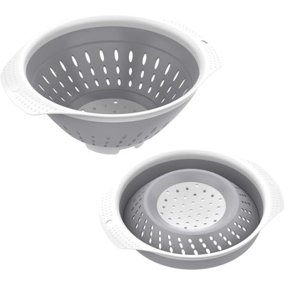 5 Quart Foldable Collapsible Colander, Silicone Food Strainer with Plastic Handles, Heat Resistant Kitchen Steam Basket, Gray