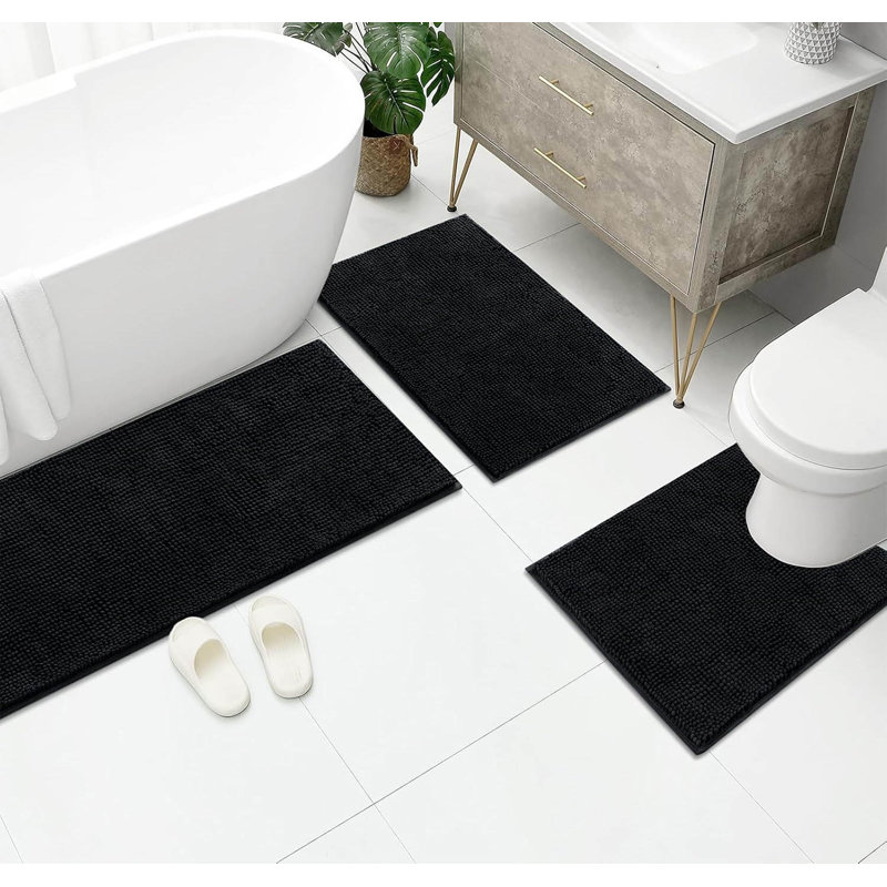 2 Piece set Rectangle Bath Mat, Black